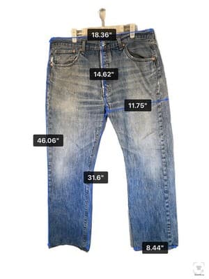 Levis 501 Jeans Mens 38x32 Blue Light Wash Straight Denim Button Fly Regular Fit - Thumbnail 13