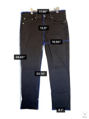 Levis 514 Jeans Mens 36x34 Black Dark Wash Straight Denim Stretch Zip Fly - Thumbnail 12