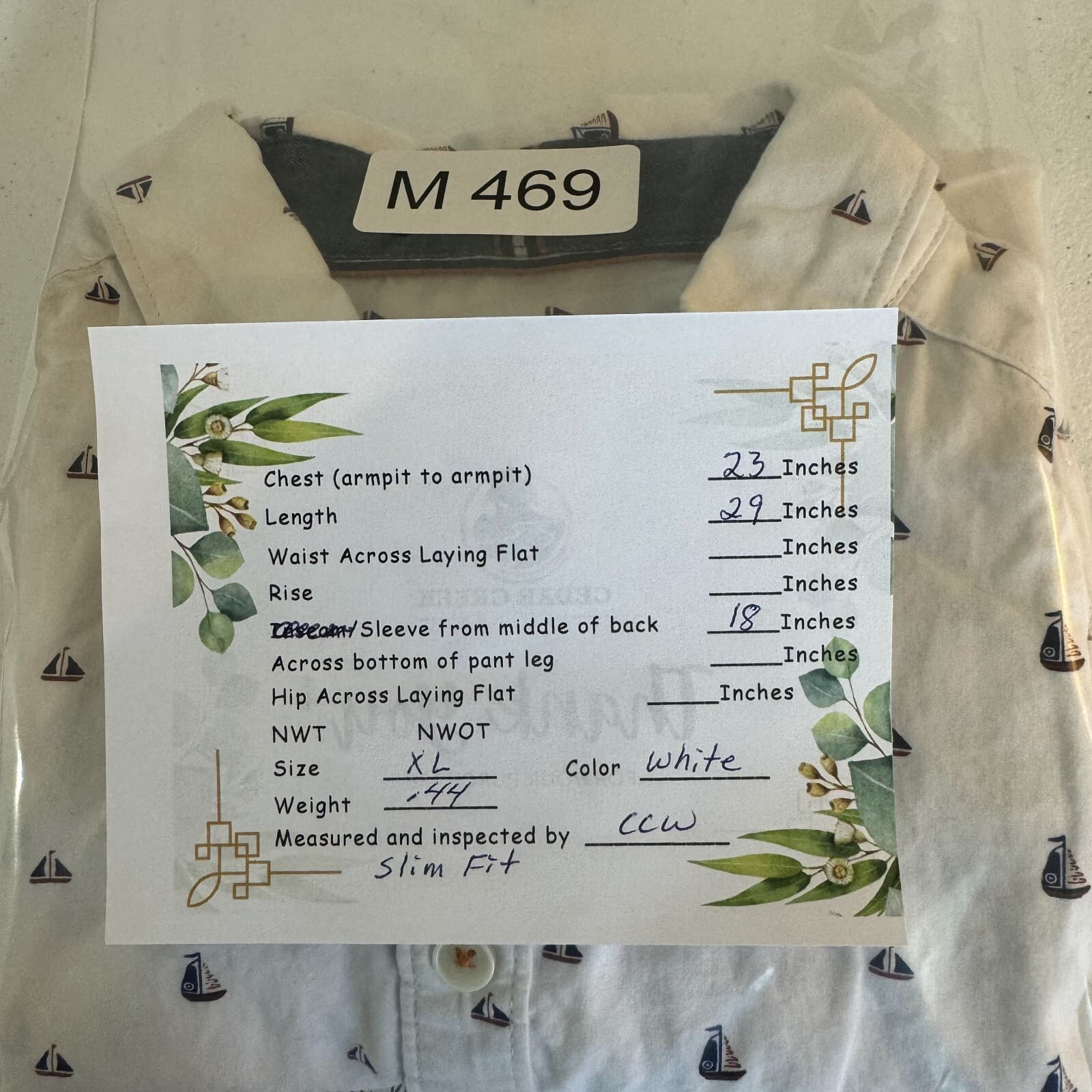 Cactus Man Men’s XL White Sailboat Graphic Cotton Slim Fit Shirt – M469 - Thumbnail 8