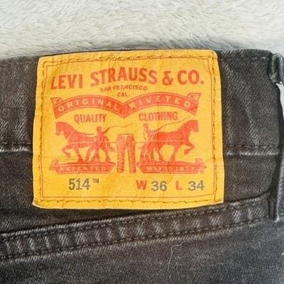 Levis 514 Jeans Mens 36x34 Black Dark Wash Straight Denim Stretch Zip Fly - Thumbnail 7