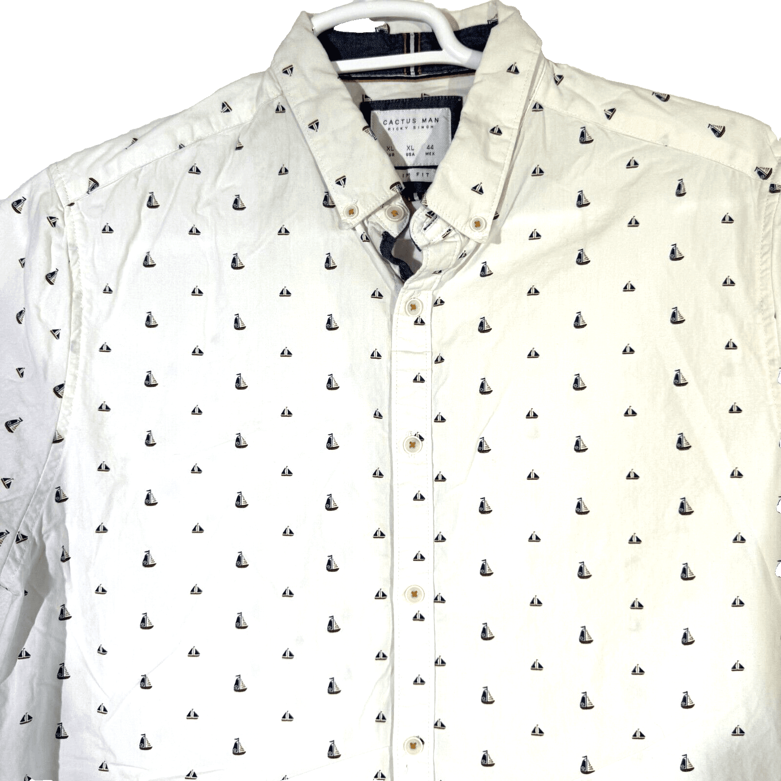 Cactus Man Men’s XL White Sailboat Graphic Cotton Slim Fit Shirt – M469 - Thumbnail 5
