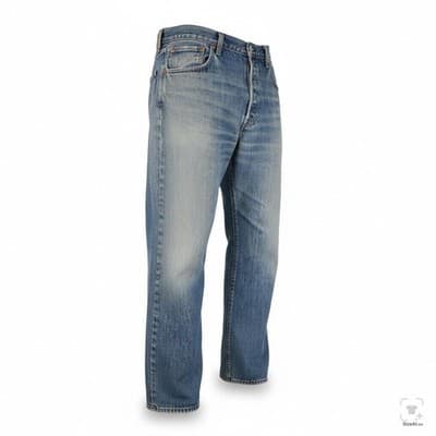 Levis 501 Jeans Mens 38x32 Blue Light Wash Straight Denim Button Fly Regular Fit - Thumbnail 2