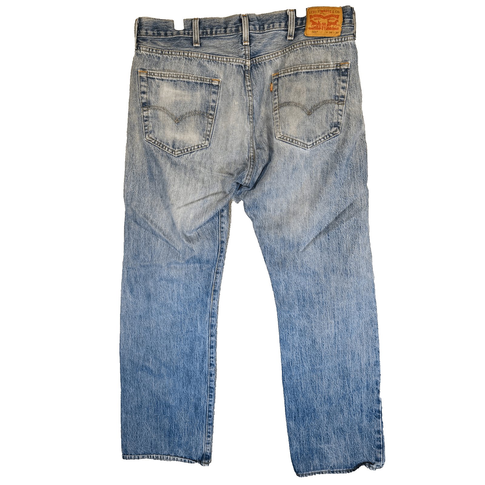 Levis 501 Jeans Mens 38x32 Blue Light Wash Straight Denim Button Fly Regular Fit - Thumbnail 6