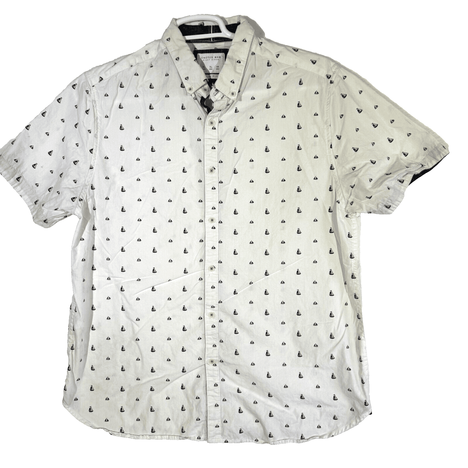 Cactus Man Men’s XL White Sailboat Graphic Cotton Slim Fit Shirt – M469 - Image 1