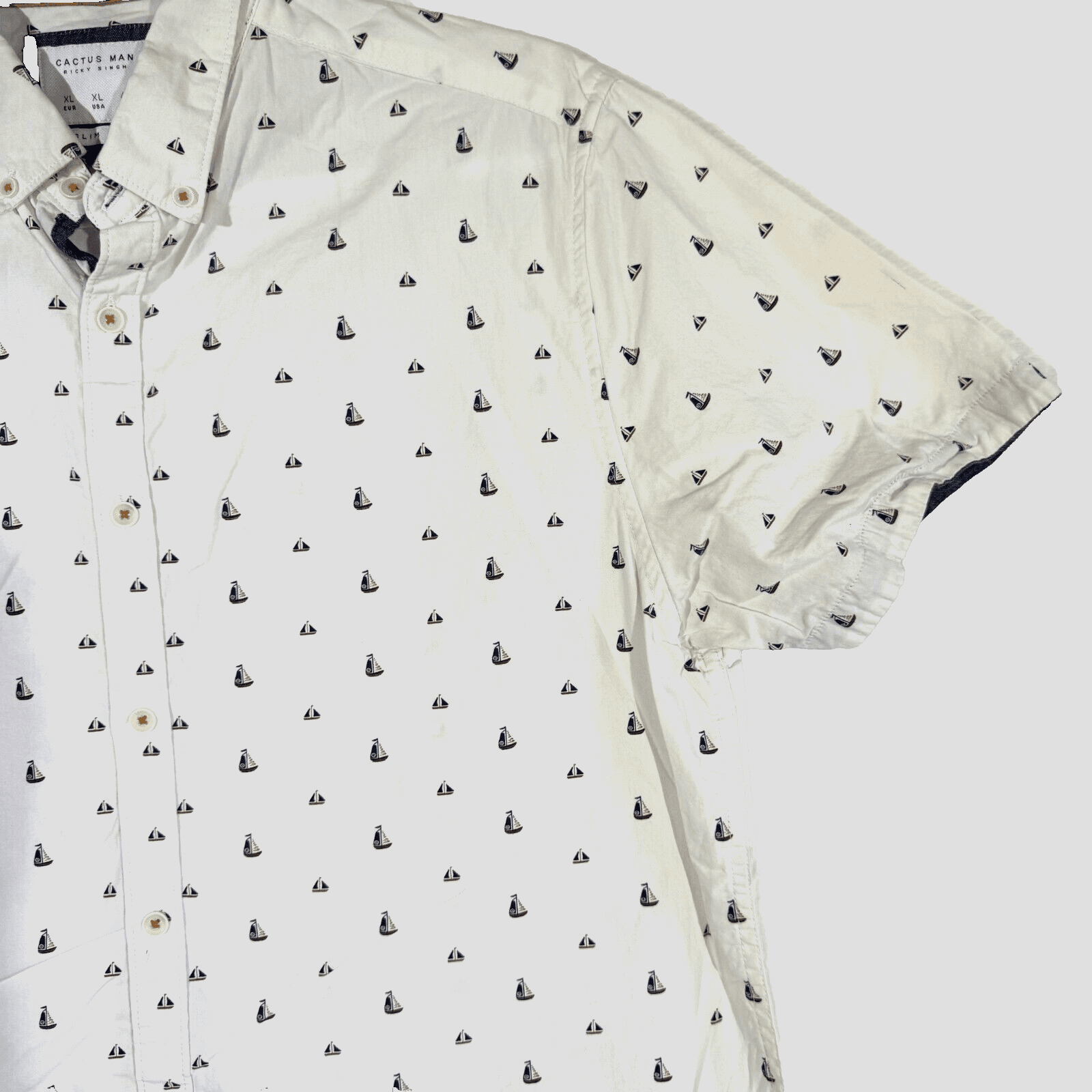 Cactus Man Men’s XL White Sailboat Graphic Cotton Slim Fit Shirt – M469 - Thumbnail 6