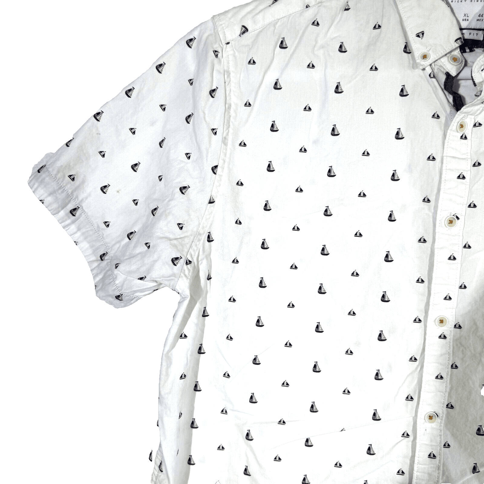 Cactus Man Men’s XL White Sailboat Graphic Cotton Slim Fit Shirt – M469 - Thumbnail 4