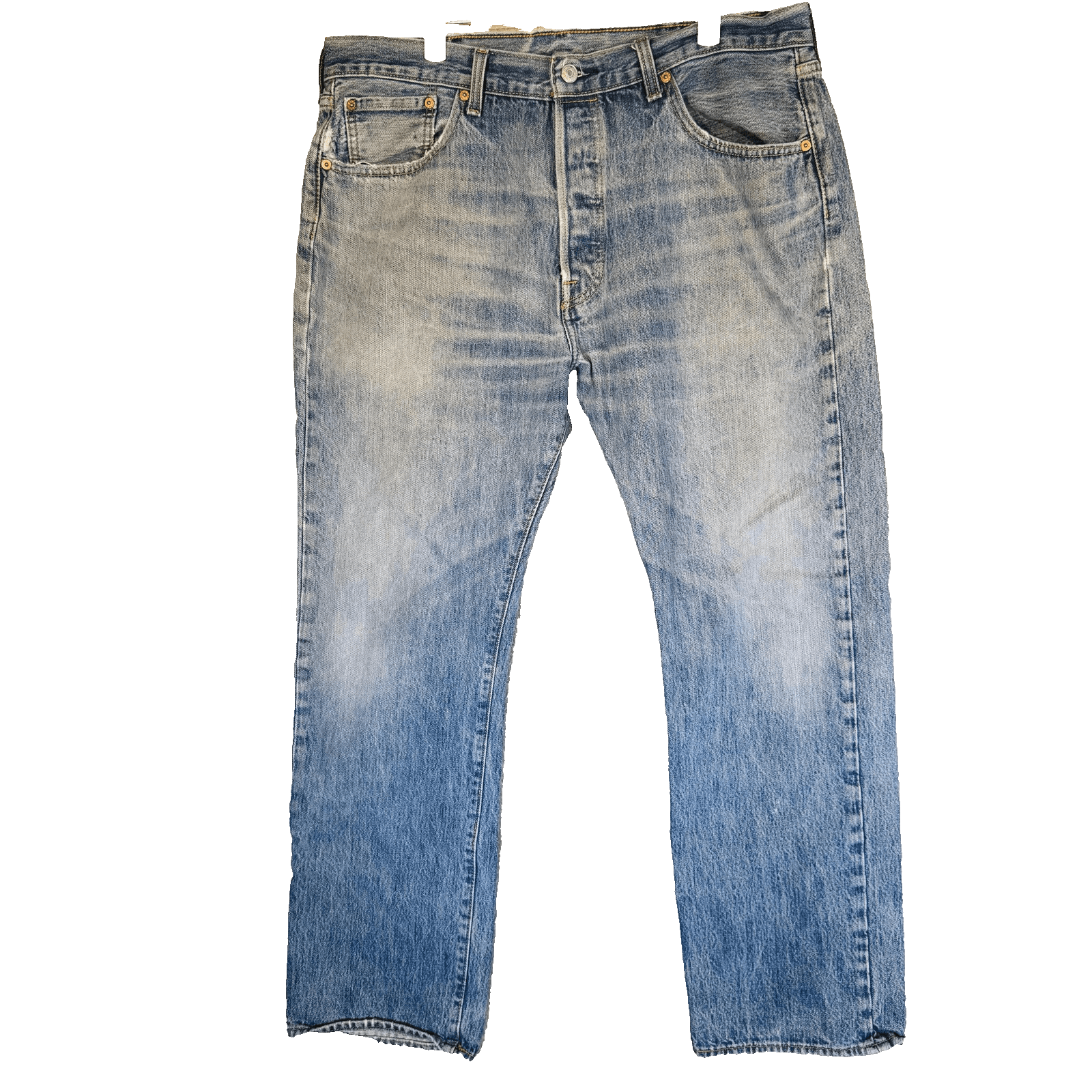 Levis 501 Jeans Mens 38x32 Blue Light Wash Straight Denim Button Fly Regular Fit - Thumbnail 5