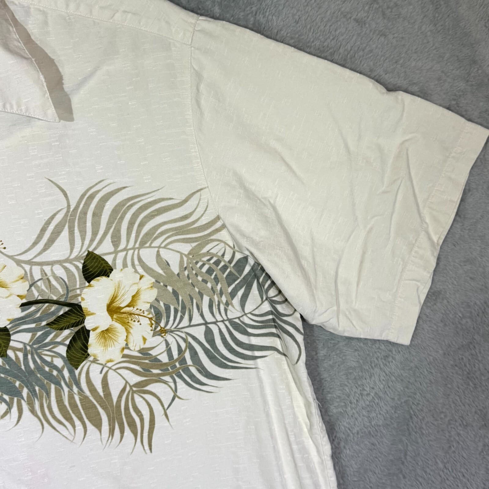 Caribbean Men’s Shirt XLT Cream Floral Silk Cotton Short Sleeve Casual Button-Up - Thumbnail 5