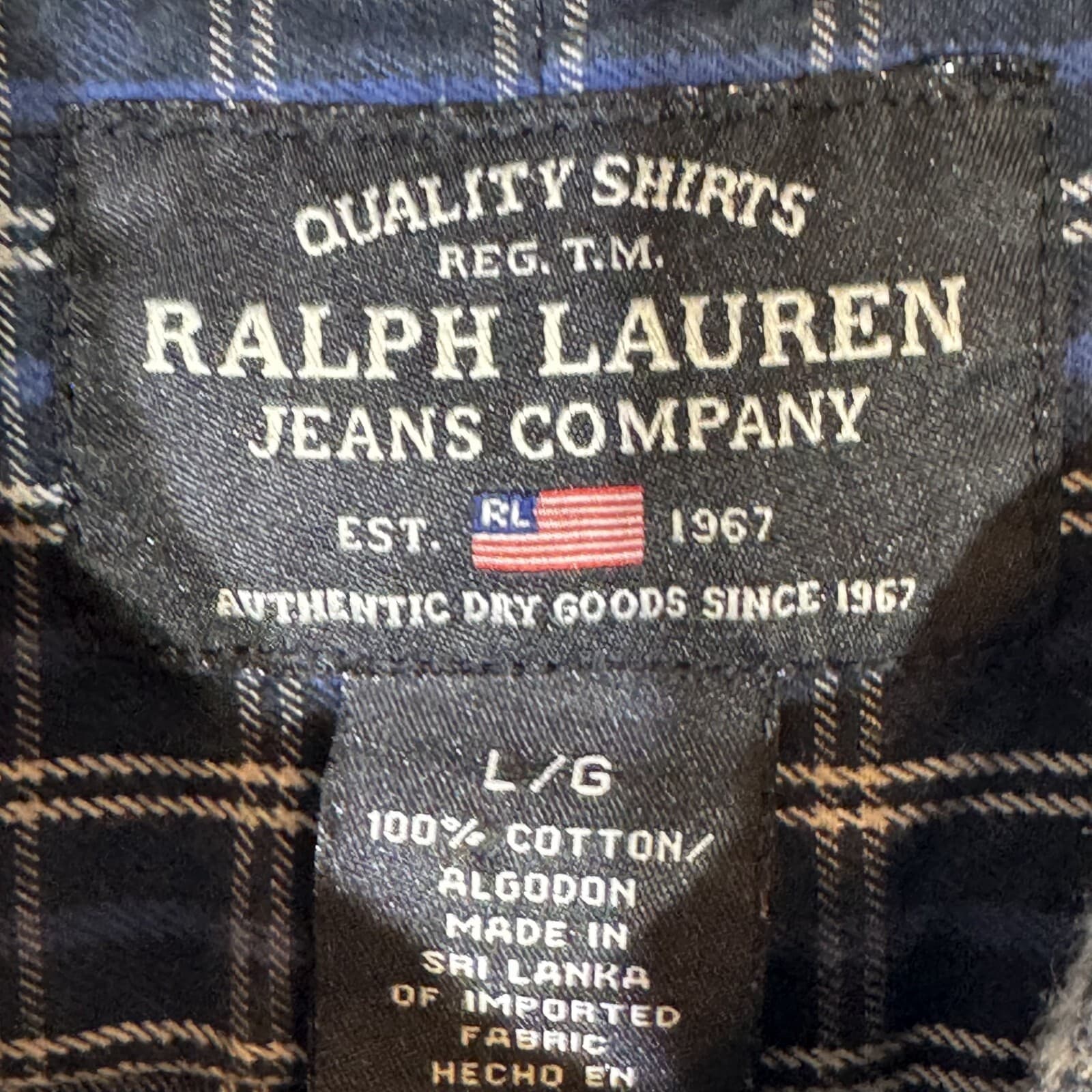 Ralph Lauren Jeans Co Shirt Mens Large Blue Plaid 100% Cotton Button Down - Thumbnail 9