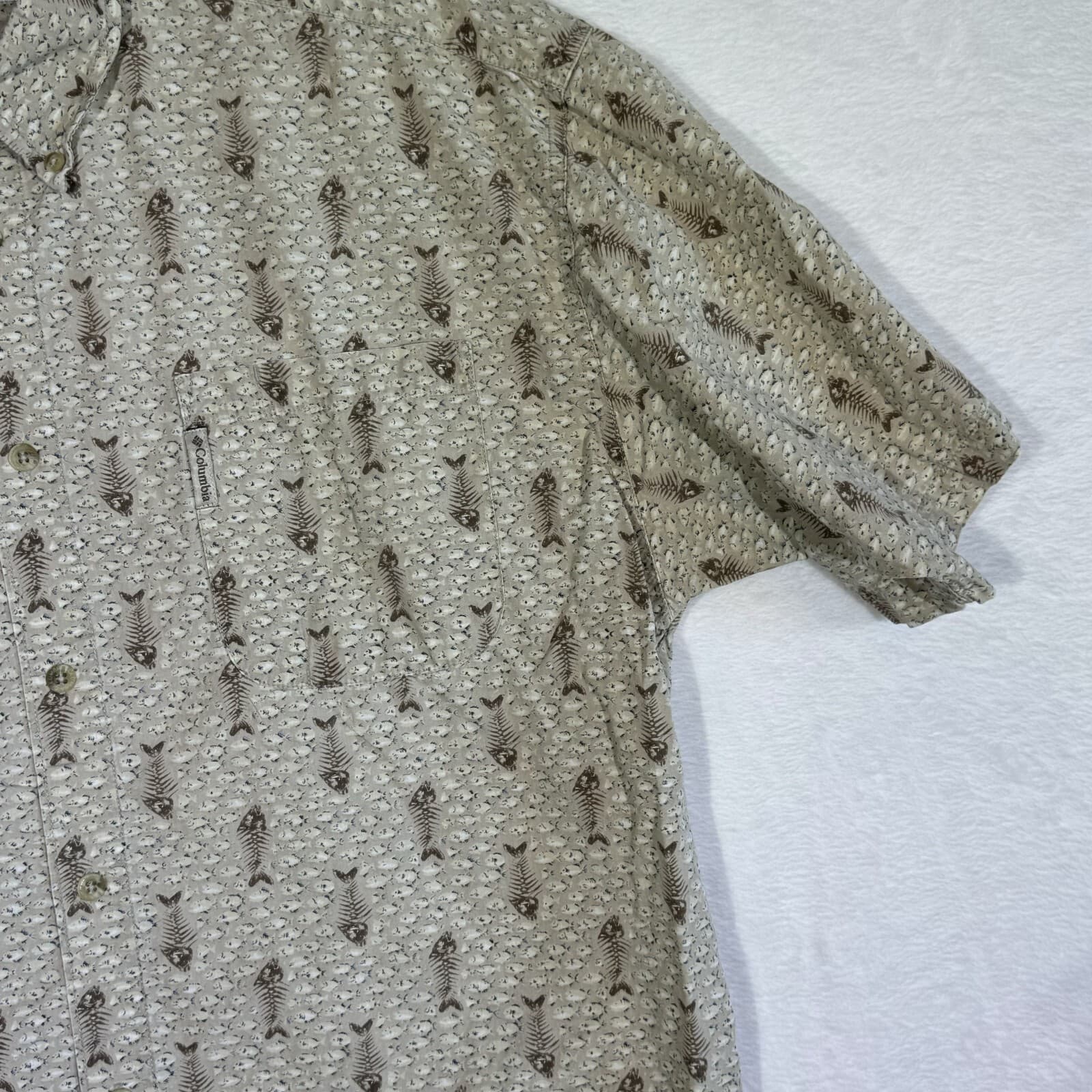 Columbia Men’s XL Brown Fish Skull Print Short-Sleeve Button-Down Shirt M592 - Thumbnail 5