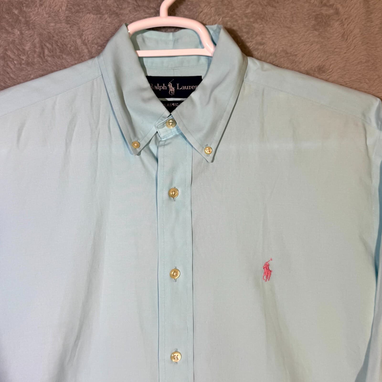 Ralph Lauren Dress Shirt Mens 15 34/35 Classic Fit Cotton Blue Button Down - Thumbnail 4