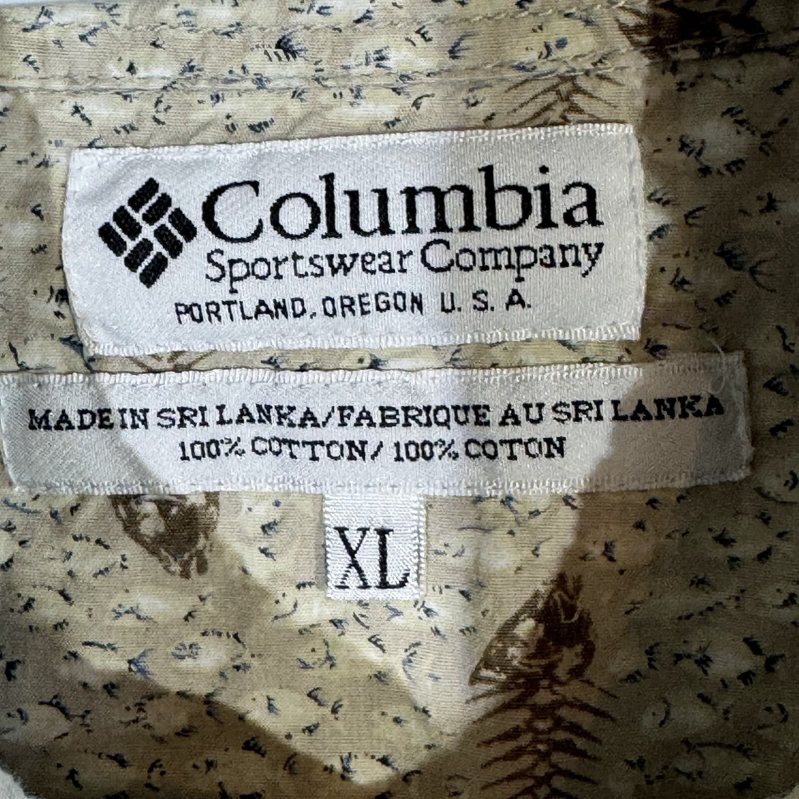 Columbia Men’s XL Brown Fish Skull Print Short-Sleeve Button-Down Shirt M592 - Thumbnail 7