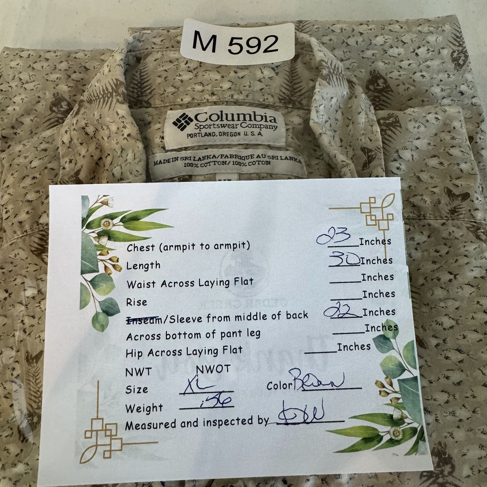 Columbia Men’s XL Brown Fish Skull Print Short-Sleeve Button-Down Shirt M592 - Thumbnail 8