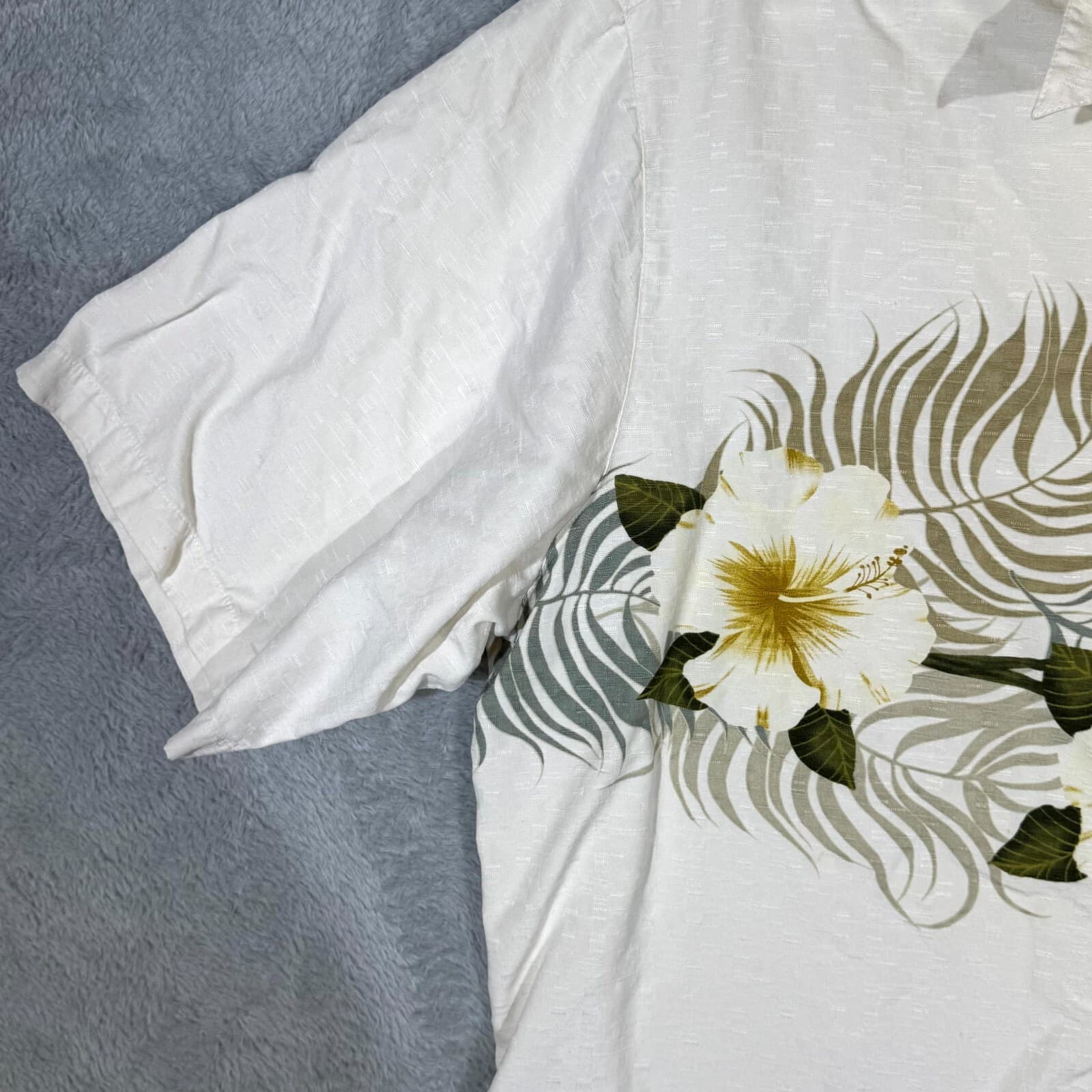 Caribbean Men’s Shirt XLT Cream Floral Silk Cotton Short Sleeve Casual Button-Up - Thumbnail 3