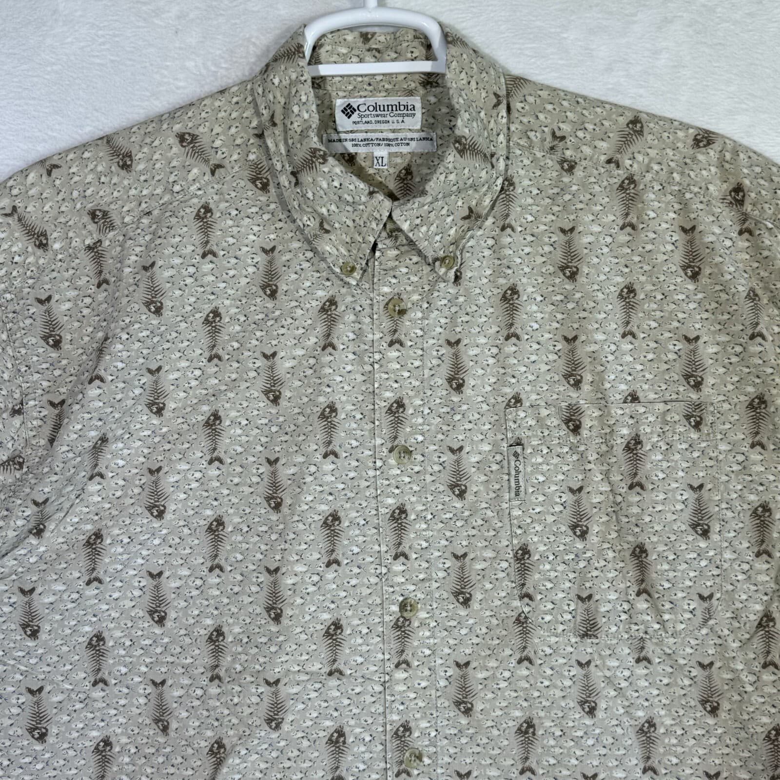 Columbia Men’s XL Brown Fish Skull Print Short-Sleeve Button-Down Shirt M592 - Thumbnail 3