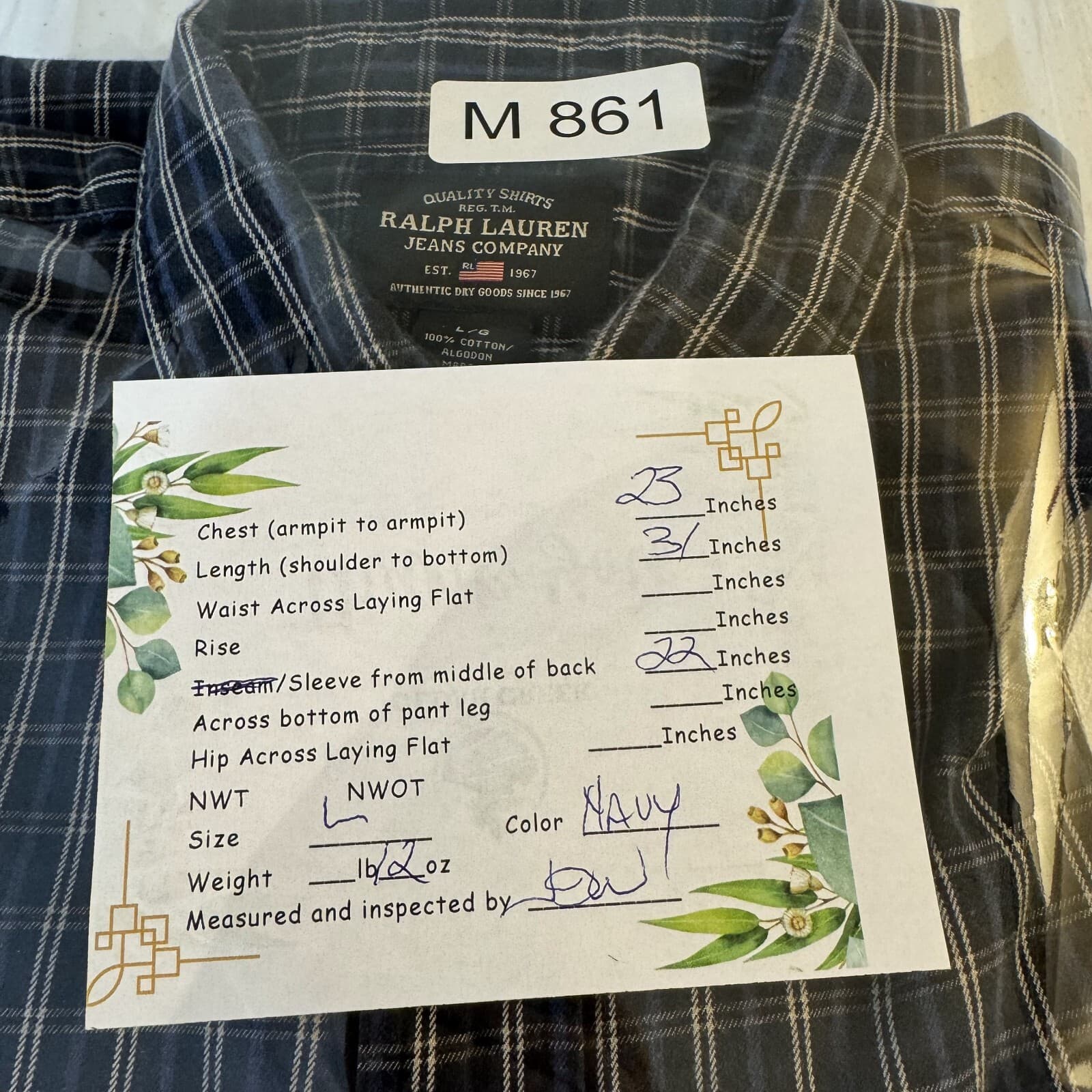 Ralph Lauren Jeans Co Shirt Mens Large Blue Plaid 100% Cotton Button Down - Thumbnail 8