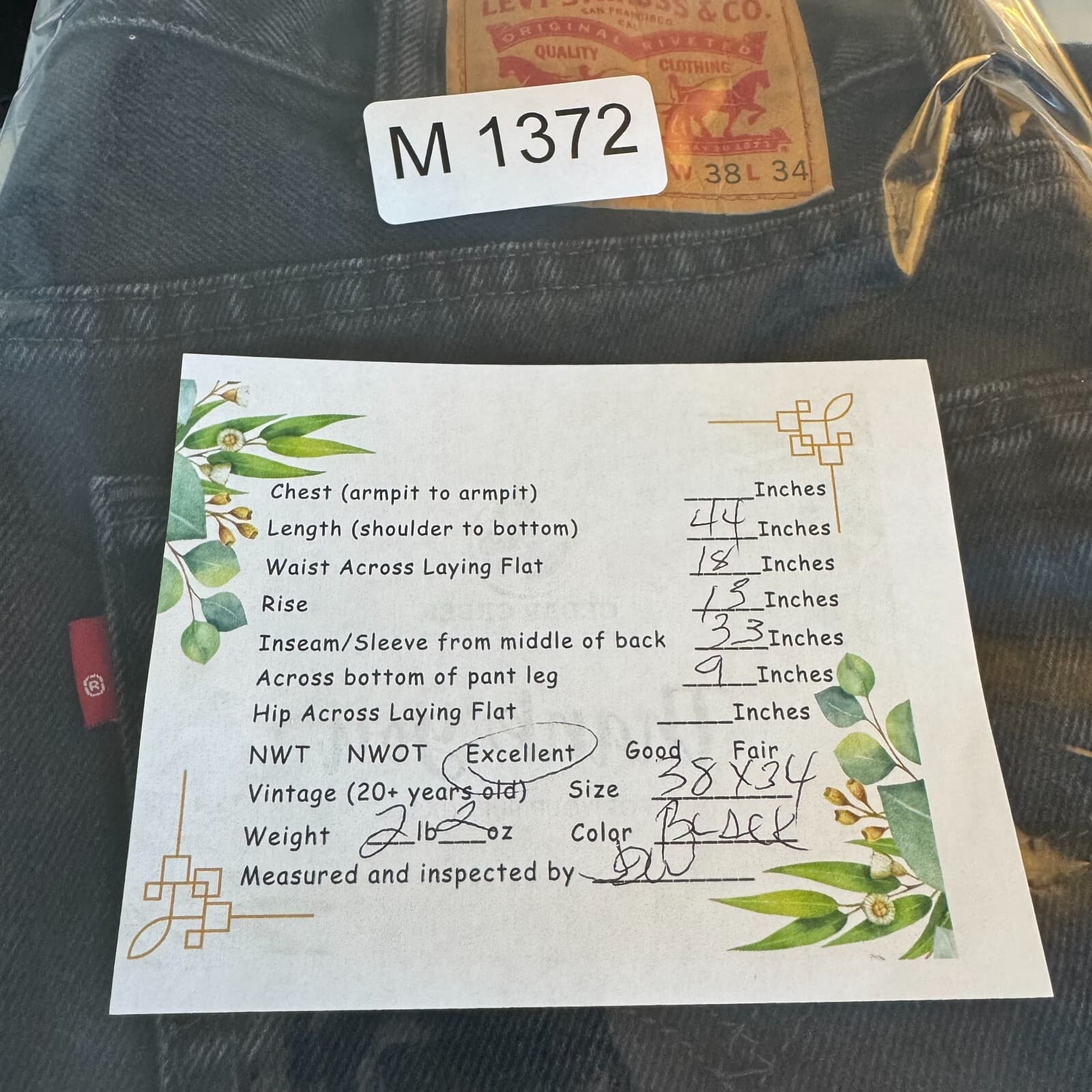 Levi’s 550 Jeans Men 38x34 Black Denim Dark Wash Mid Rise Relaxed Straight - Thumbnail 15