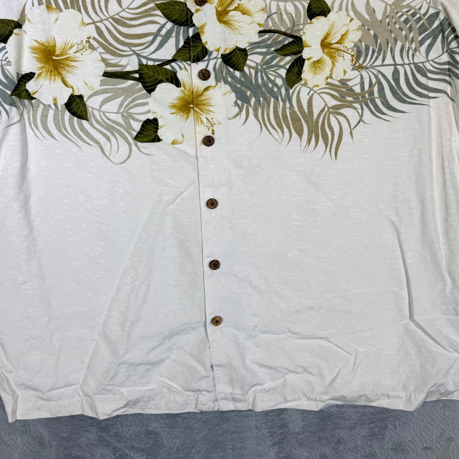 Caribbean Men’s Shirt XLT Cream Floral Silk Cotton Short Sleeve Casual Button-Up - Thumbnail 6