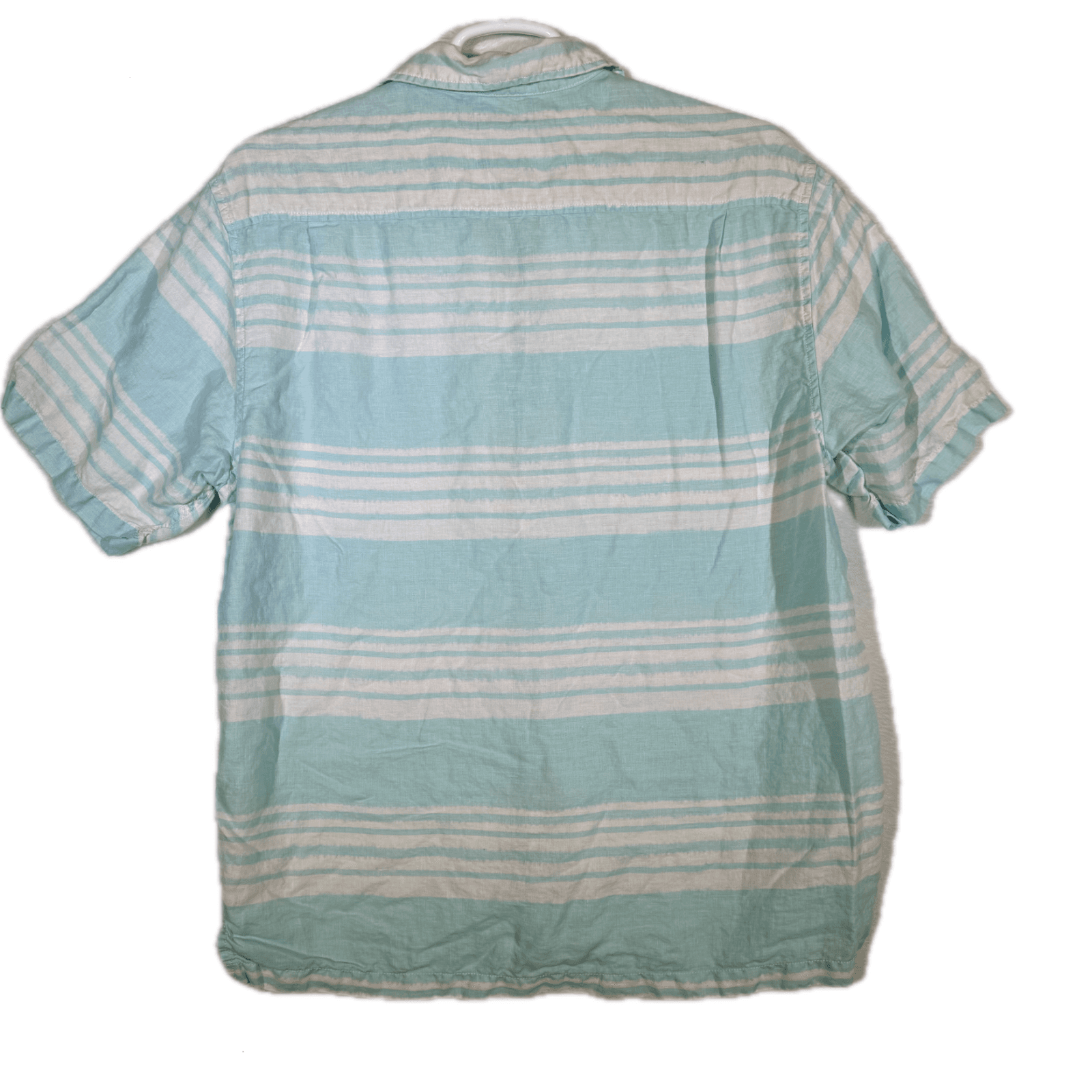 Caribbean Men’s XL Light Blue Striped Linen Hawaiian Shirt – 100% Linen, M559 - Thumbnail 2