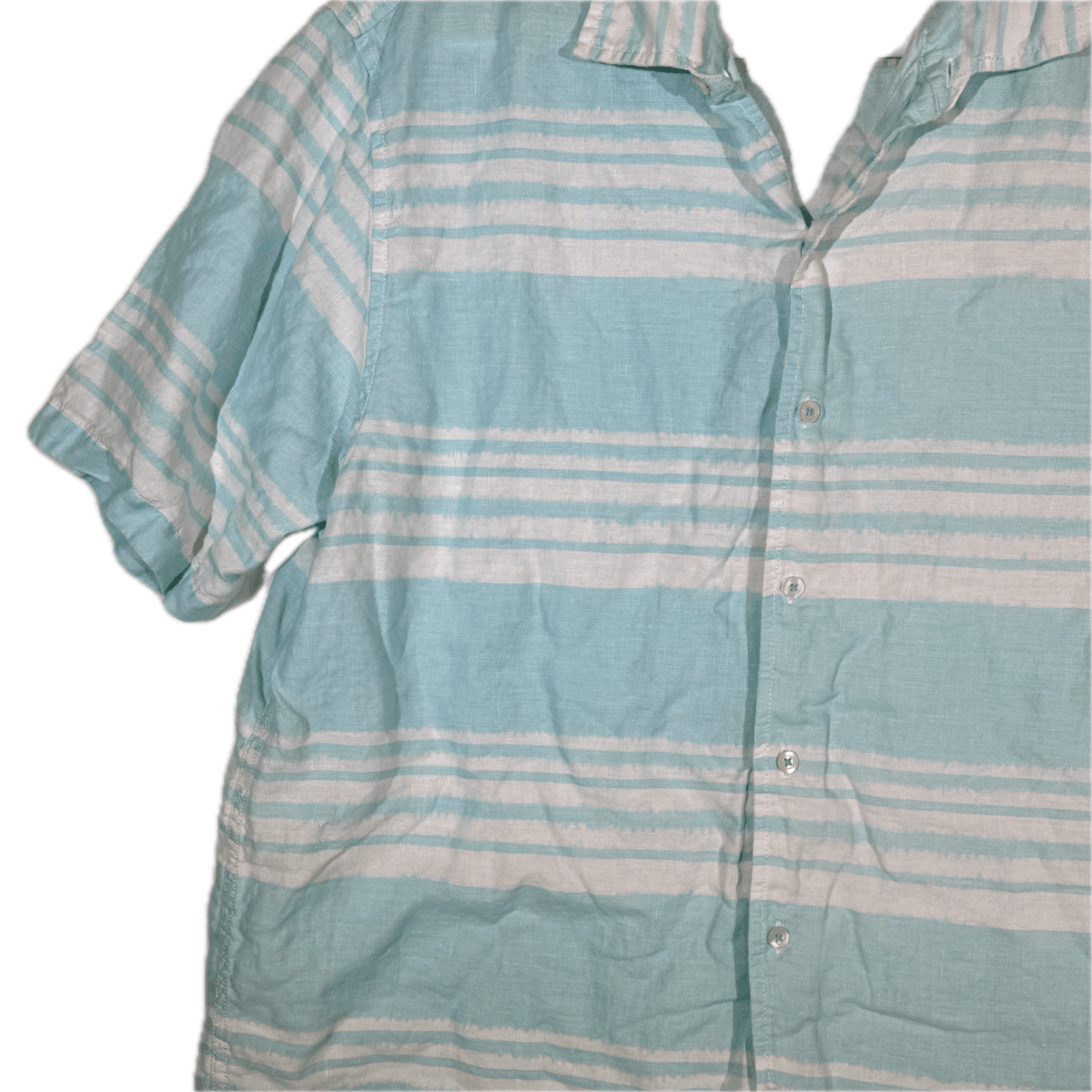 Caribbean Men’s XL Light Blue Striped Linen Hawaiian Shirt – 100% Linen, M559 - Thumbnail 4