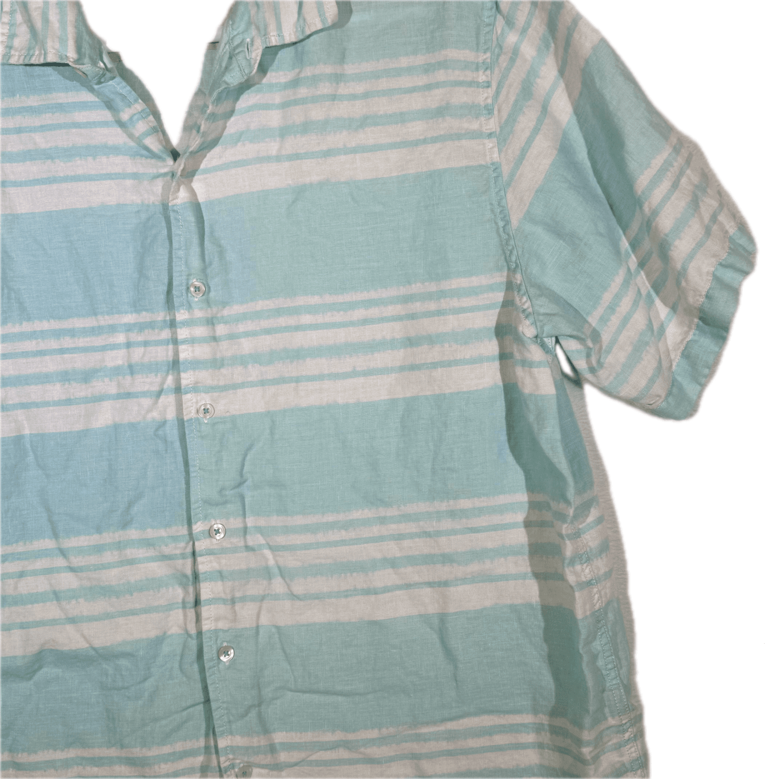 Caribbean Men’s XL Light Blue Striped Linen Hawaiian Shirt – 100% Linen, M559 - Thumbnail 5