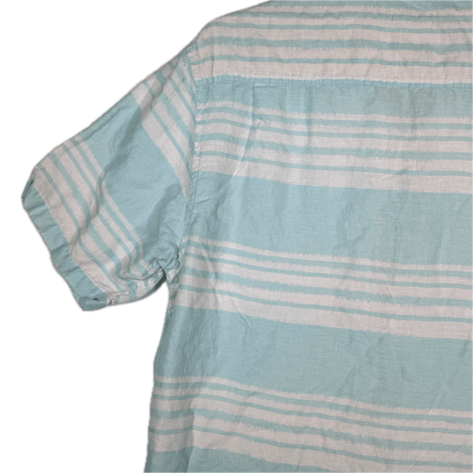 Caribbean Men’s XL Light Blue Striped Linen Hawaiian Shirt – 100% Linen, M559 - Thumbnail 10