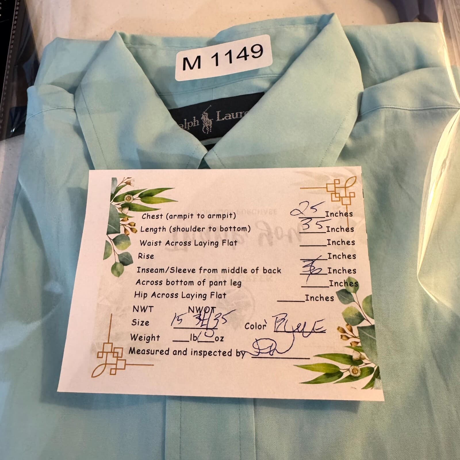 Ralph Lauren Dress Shirt Mens 15 34/35 Classic Fit Cotton Blue Button Down - Thumbnail 9