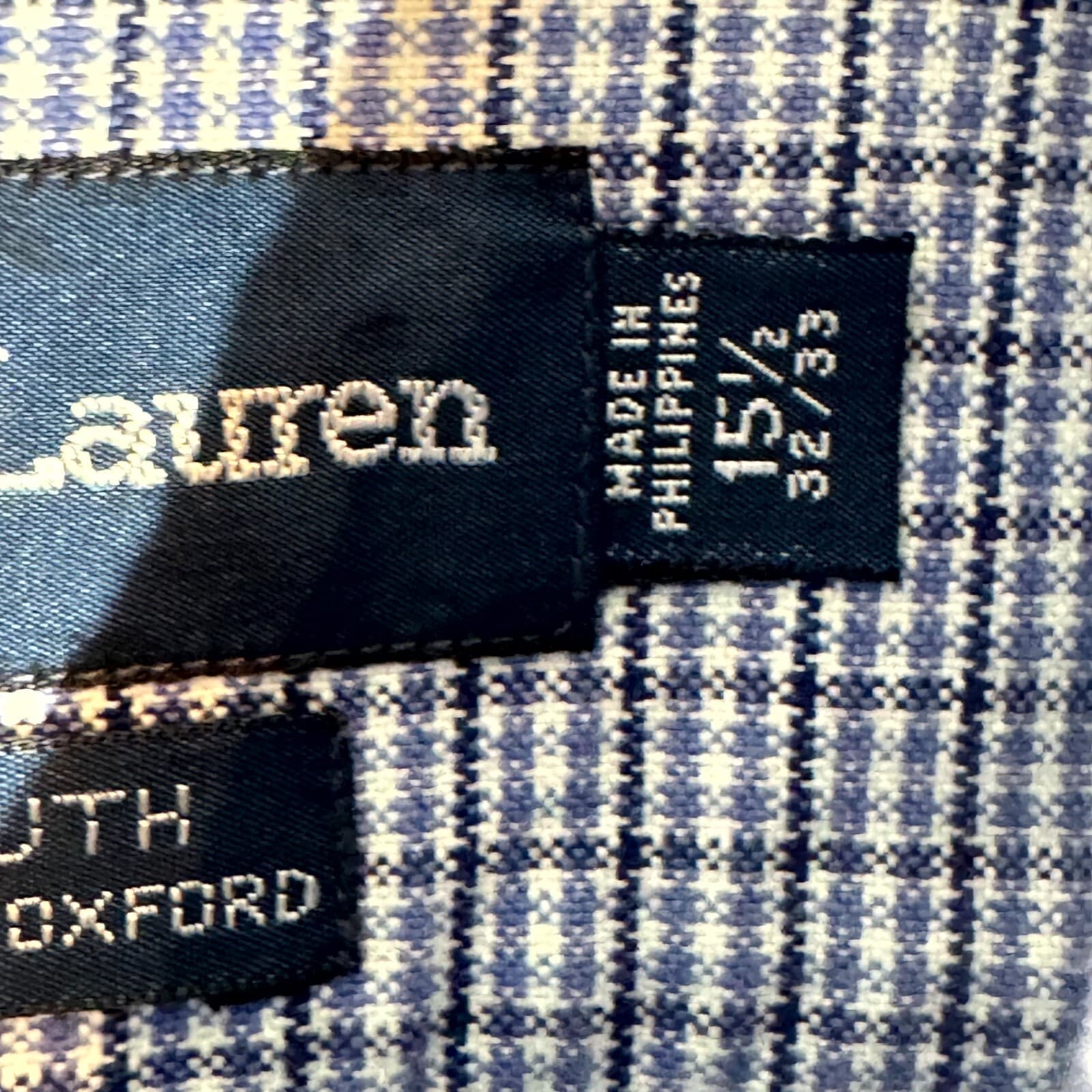 Ralph Lauren Yarmouth Dress Shirt 15.5x32-33 Mens Blue Houndstooth Cotton - Thumbnail 10