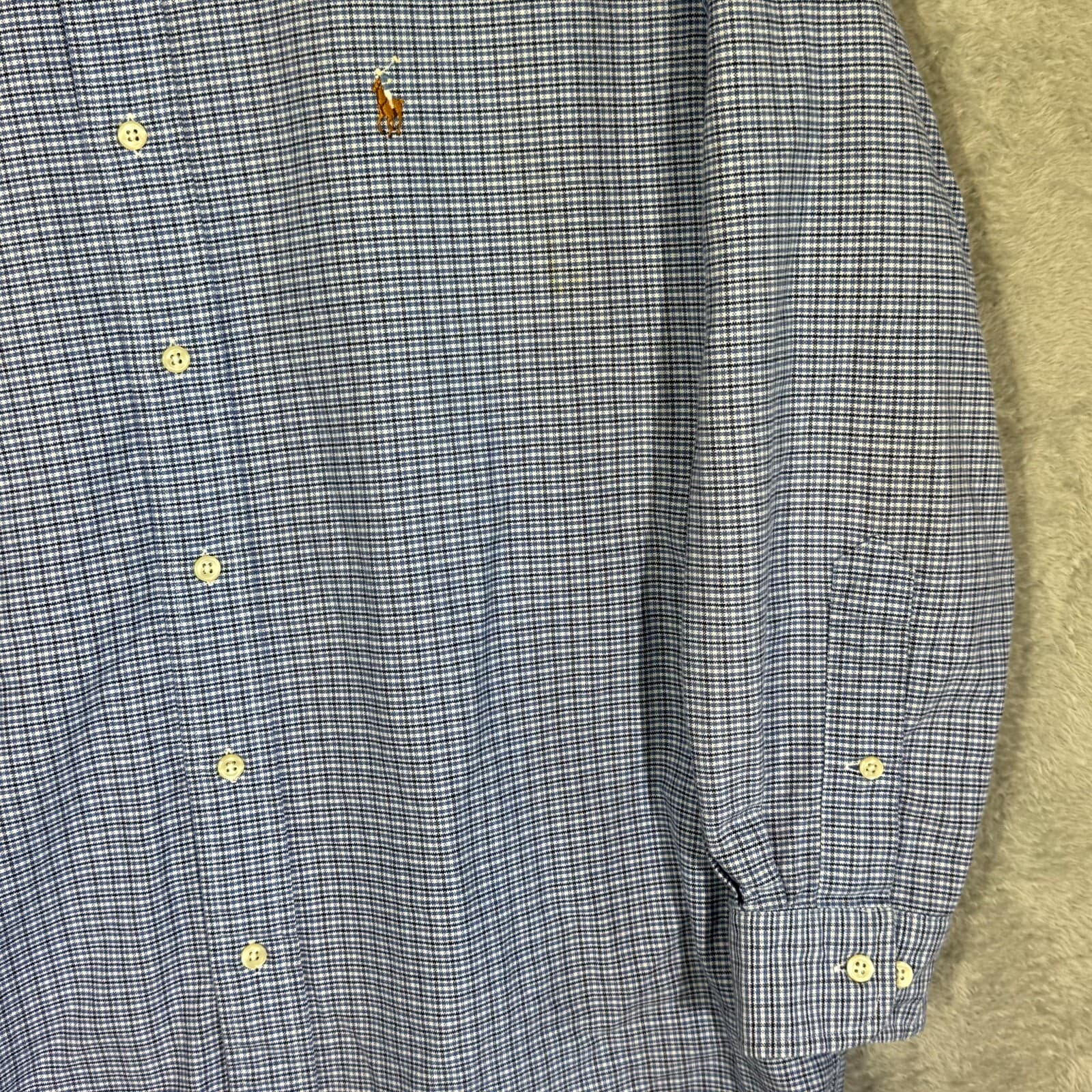 Ralph Lauren Yarmouth Dress Shirt 15.5x32-33 Mens Blue Houndstooth Cotton - Thumbnail 5