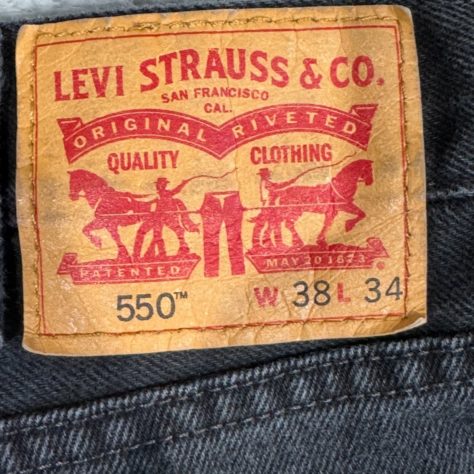 Levi’s 550 Jeans Men 38x34 Black Denim Dark Wash Mid Rise Relaxed Straight - Thumbnail 9
