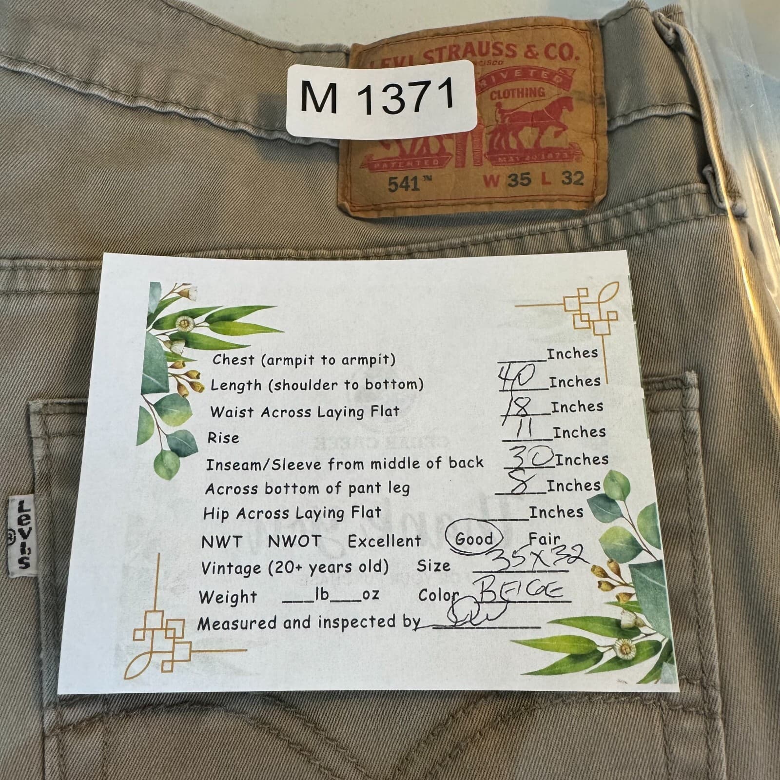 Levi’s 541 Jeans Men 35x32 Athletic Fit Stretch Beige Straight Leg - Thumbnail 9