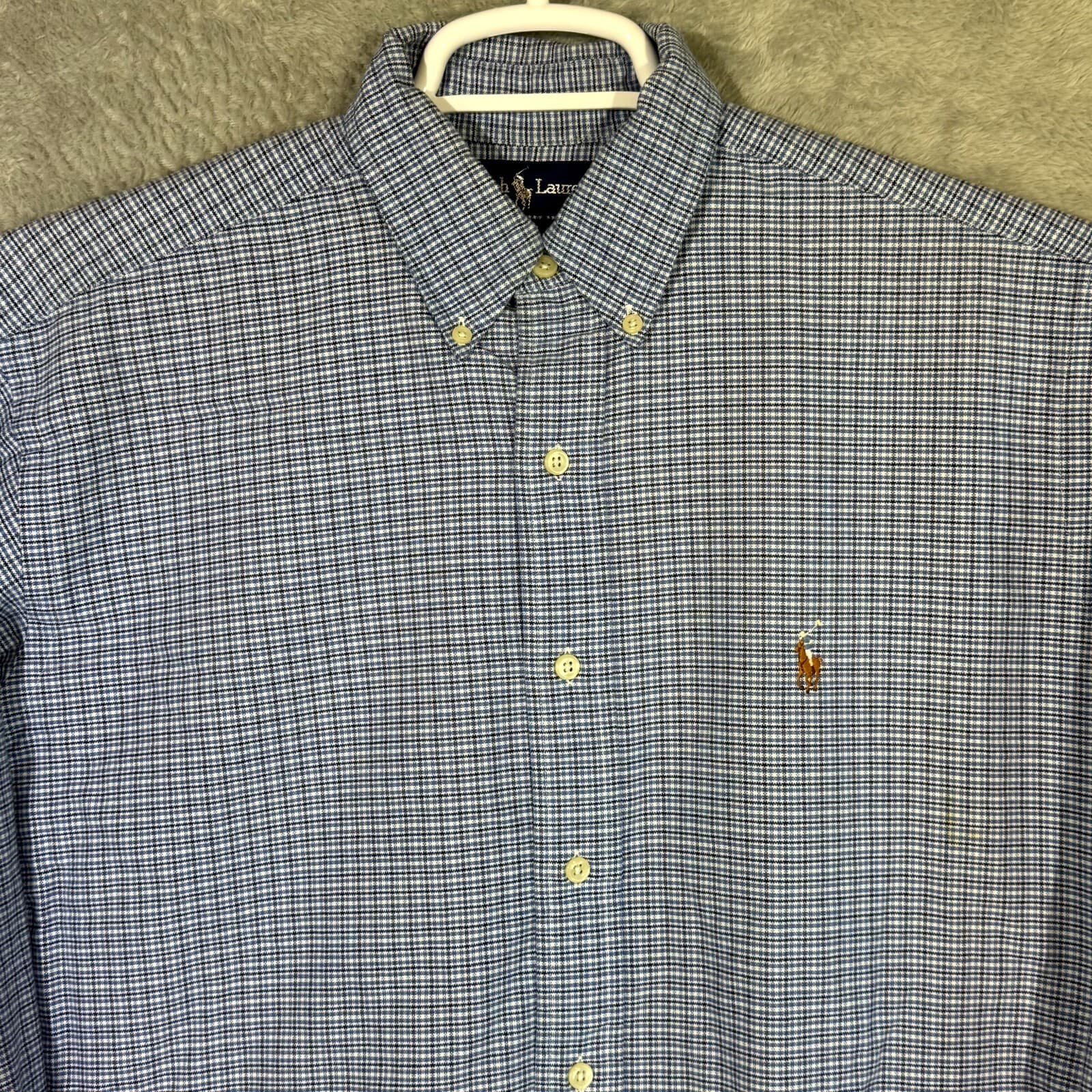 Ralph Lauren Yarmouth Dress Shirt 15.5x32-33 Mens Blue Houndstooth Cotton - Thumbnail 4