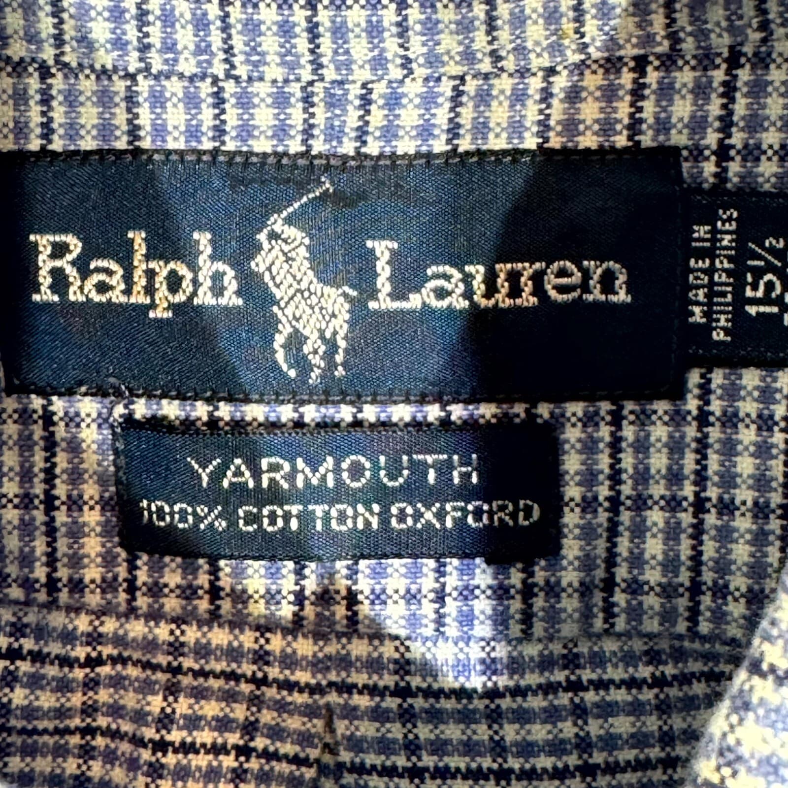 Ralph Lauren Yarmouth Dress Shirt 15.5x32-33 Mens Blue Houndstooth Cotton - Thumbnail 9