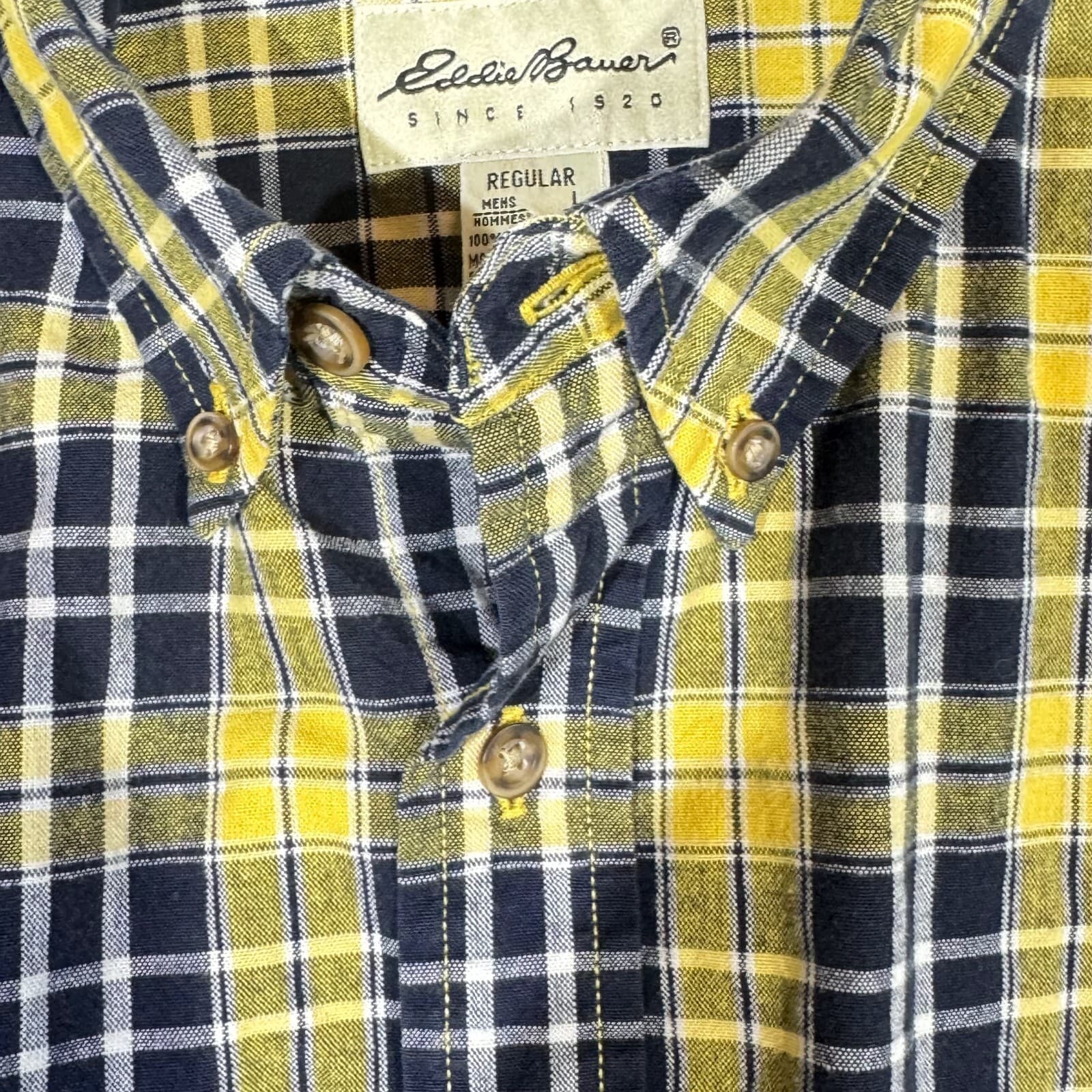 Eddie Bauer Men’s Black & Yellow Plaid Cotton Button-Down Shirt L – Sportsman - Thumbnail 13