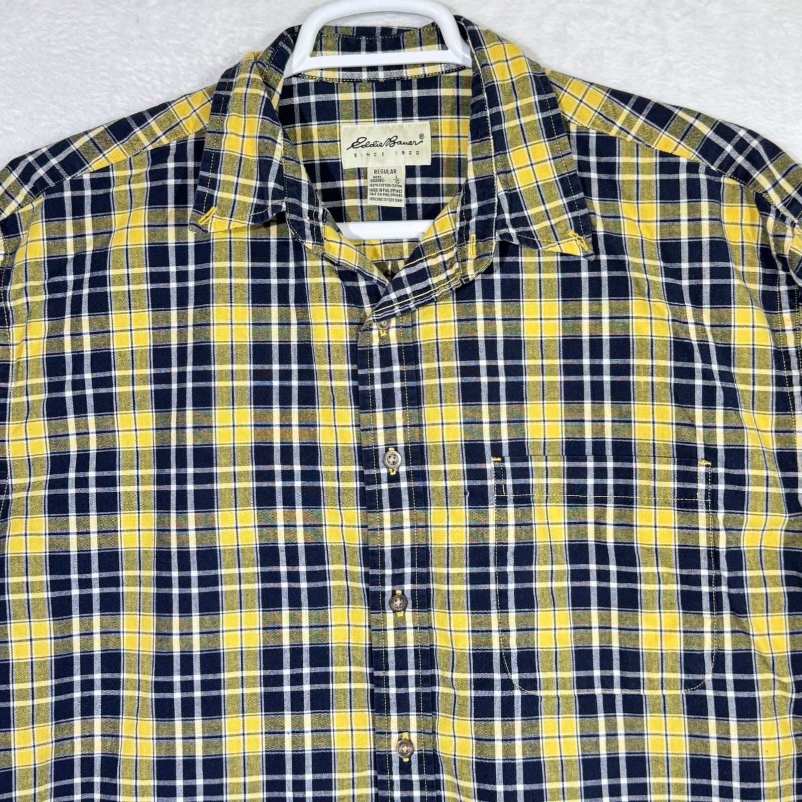 Eddie Bauer Men’s Black & Yellow Plaid Cotton Button-Down Shirt L – Sportsman - Thumbnail 3