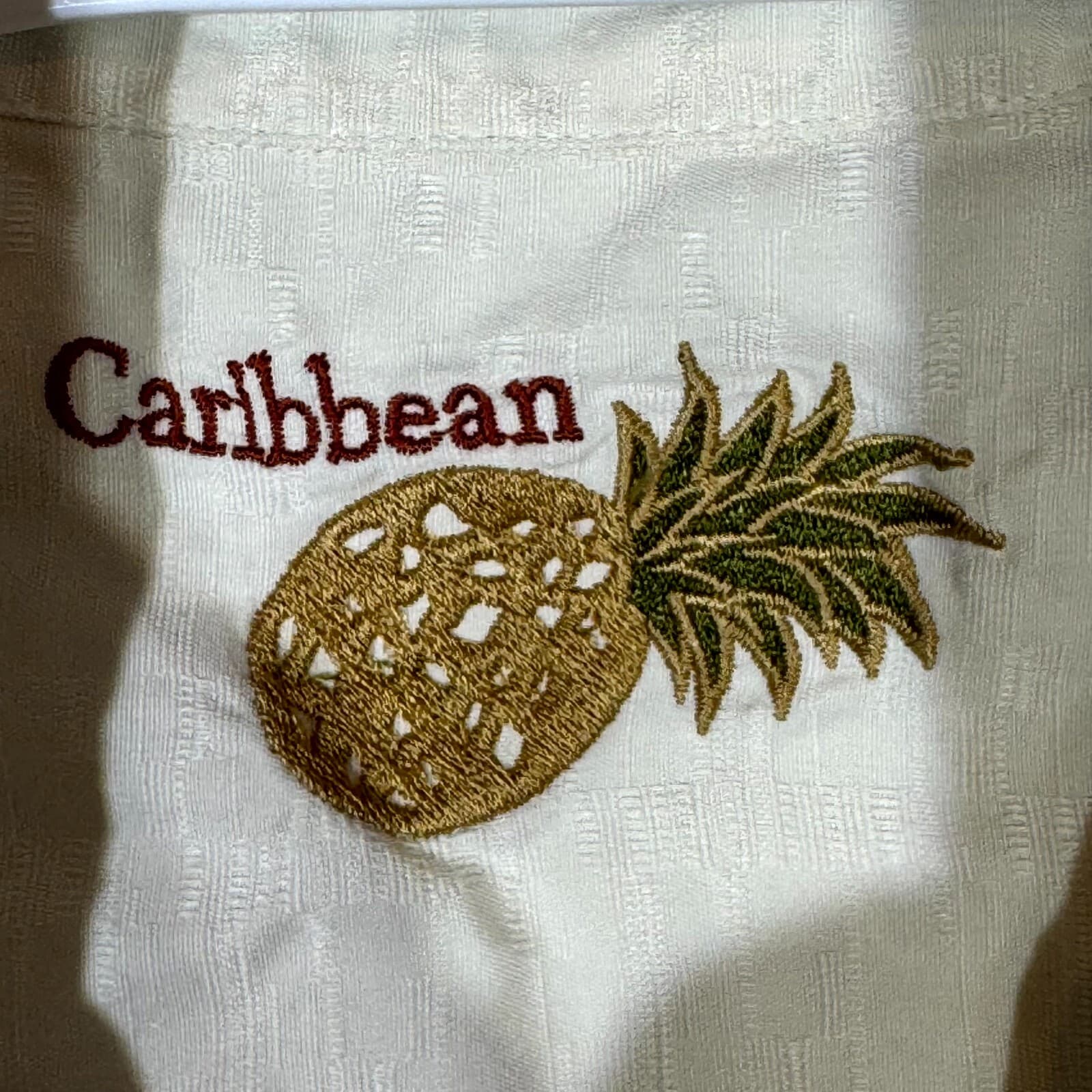 Caribbean Men’s Shirt XLT Cream Floral Silk Cotton Short Sleeve Casual Button-Up - Thumbnail 7