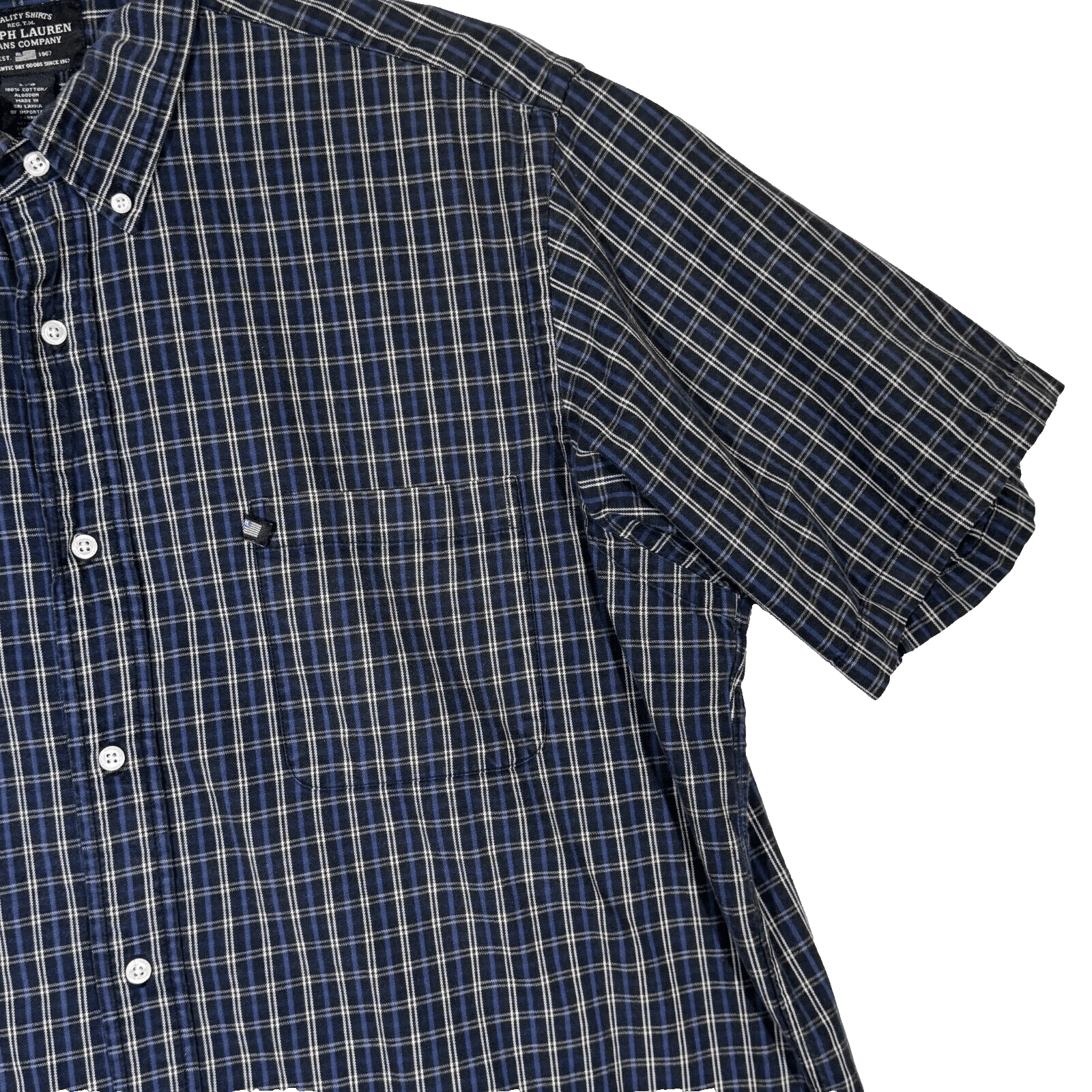 Ralph Lauren Jeans Co Shirt Mens Large Blue Plaid 100% Cotton Button Down - Thumbnail 5