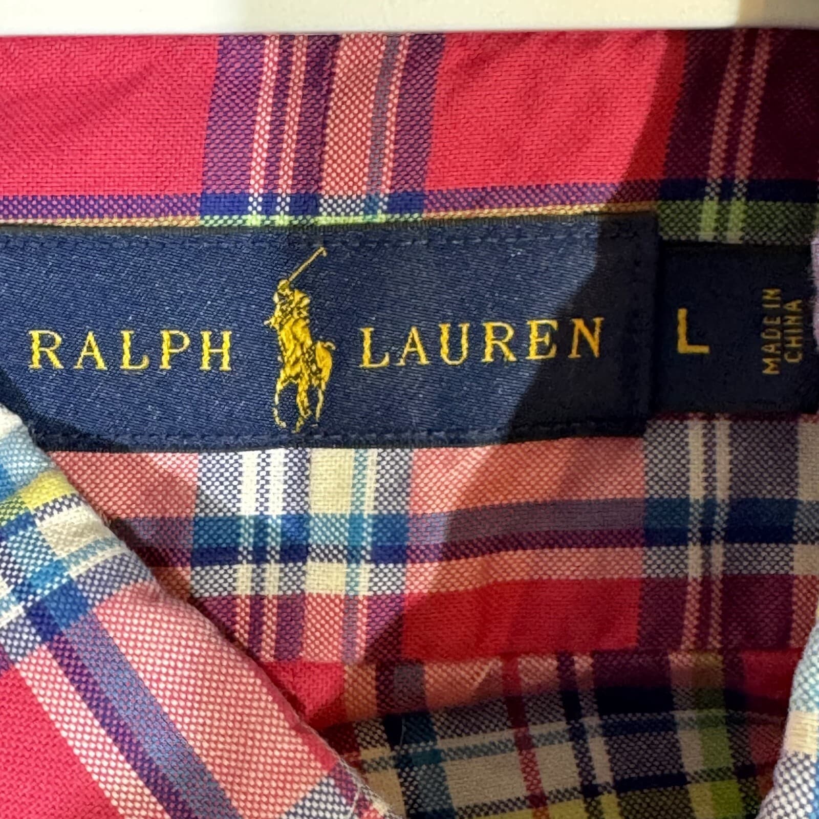 Ralph Lauren Shirt Mens Large Pink Blue Plaid 100% Cotton Button Down Long Slv - Thumbnail 7