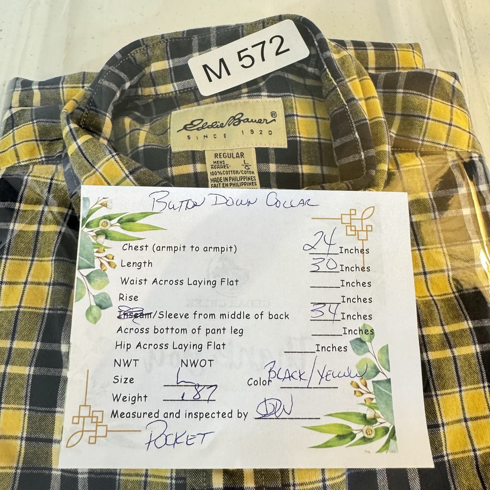 Eddie Bauer Men’s Black & Yellow Plaid Cotton Button-Down Shirt L – Sportsman - Thumbnail 8