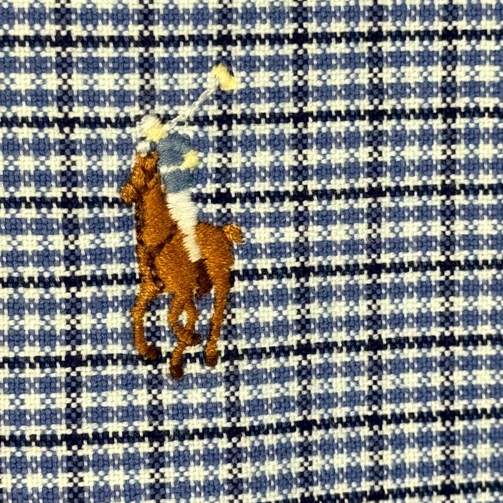 Ralph Lauren Yarmouth Dress Shirt 15.5x32-33 Mens Blue Houndstooth Cotton - Thumbnail 7