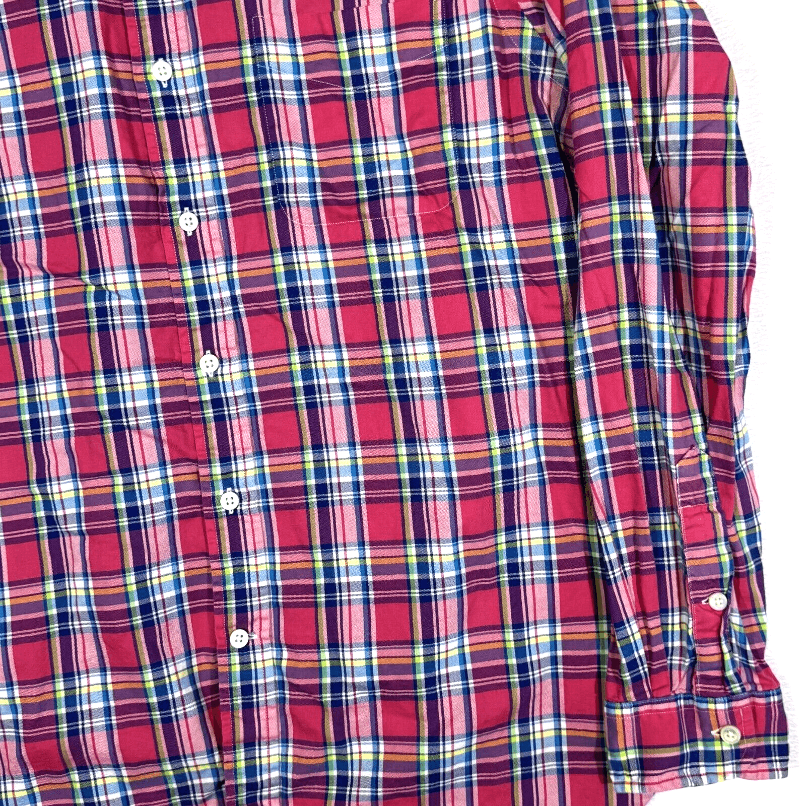 Ralph Lauren Shirt Mens Large Pink Blue Plaid 100% Cotton Button Down Long Slv - Thumbnail 5
