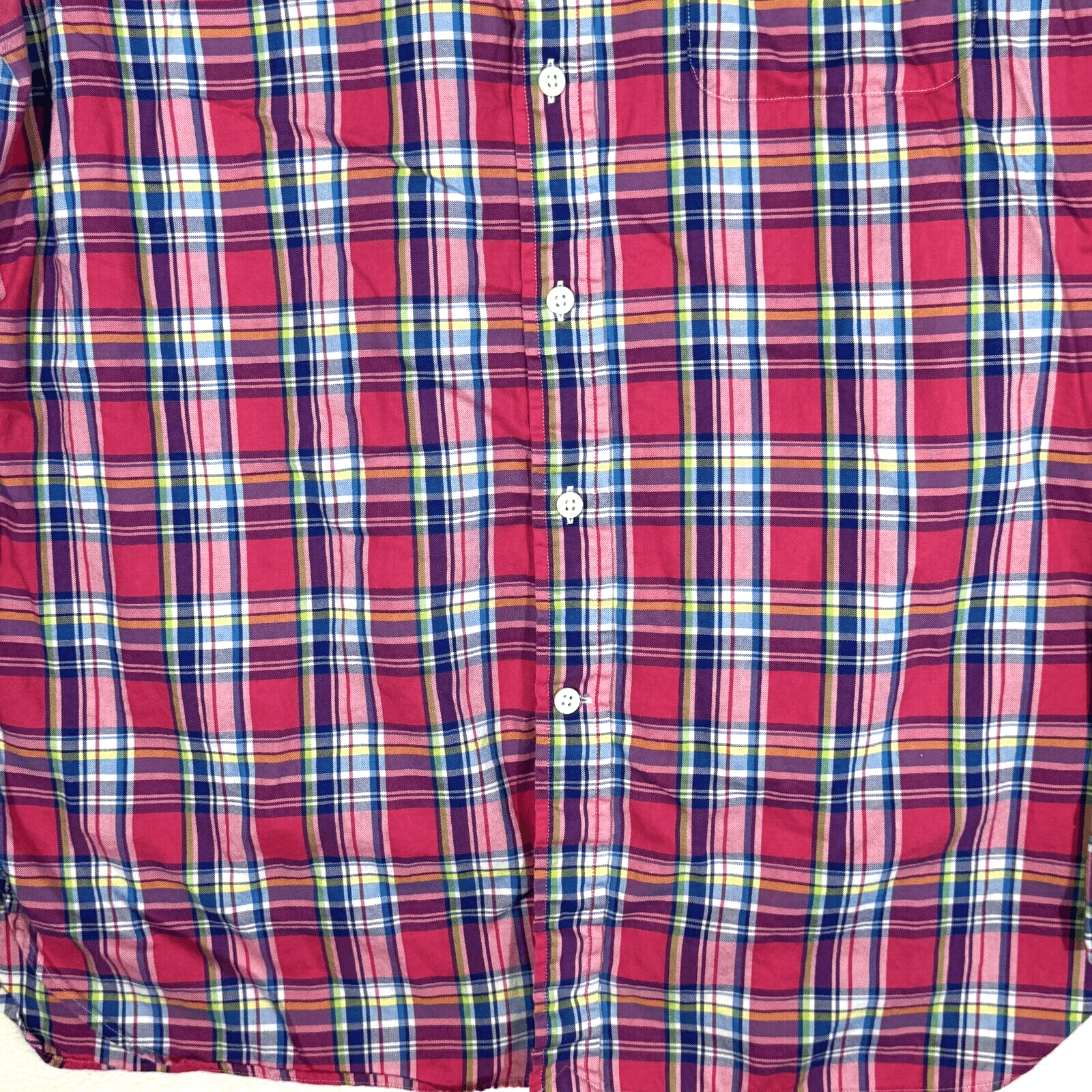 Ralph Lauren Shirt Mens Large Pink Blue Plaid 100% Cotton Button Down Long Slv - Thumbnail 6