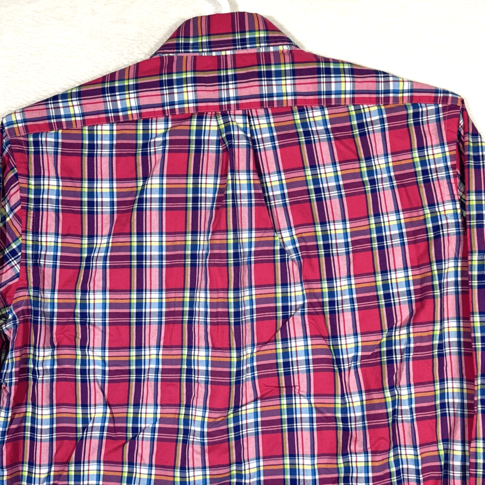 Ralph Lauren Shirt Mens Large Pink Blue Plaid 100% Cotton Button Down Long Slv - Thumbnail 10