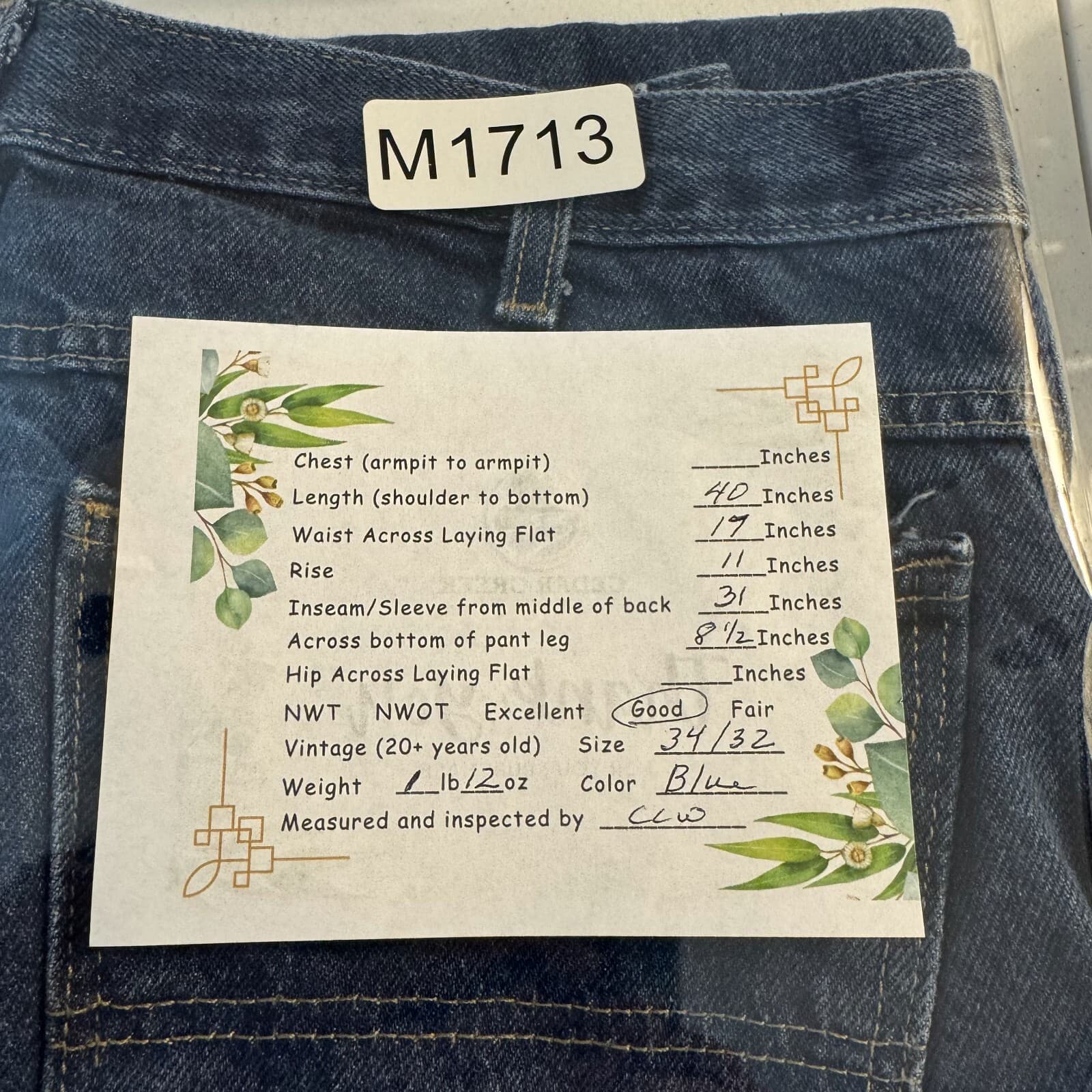 Dickies Jeans Mens 34x32 Blue Denim 100% Cotton Straight Leg Workwear - Thumbnail 8