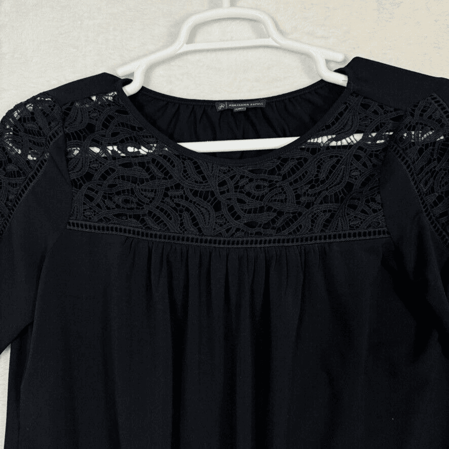 Adrianna Papell Blouse Women's Medium Black Lace Sheer Long Sleeve Top W 350 - Thumbnail 5