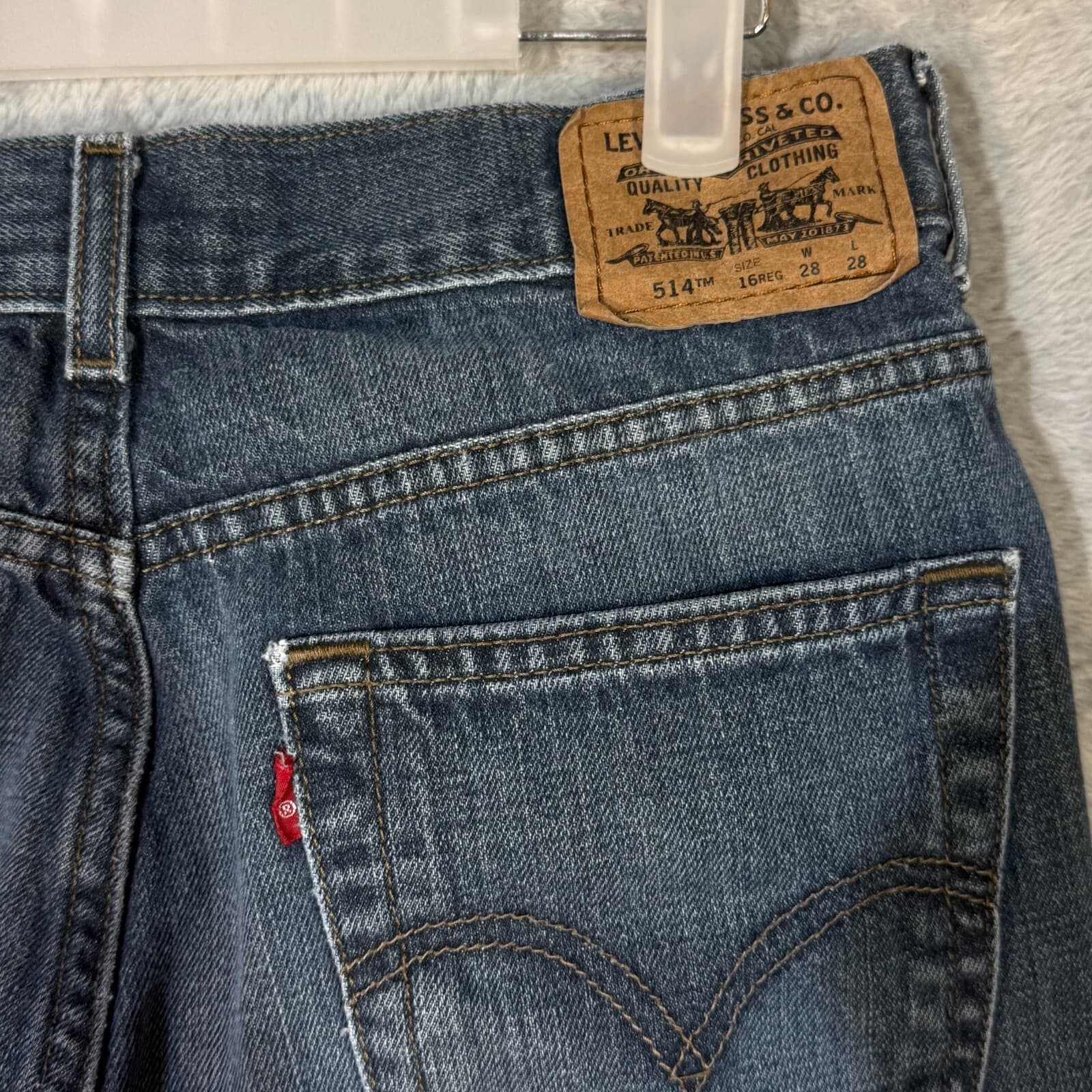 Levi's 514 Boy's Jeans 16 Reg 28 X 28 Blue Denim Cotton Mid-Rise Straight M1393 - Thumbnail 10