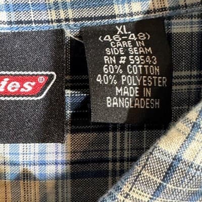 Dickies Shirt Mens XL Blue Plaid Button Down Short Sleeve Workwear Cotton - Thumbnail 9