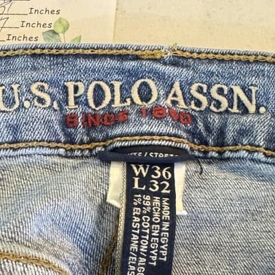 U.S. Polo Assn Jeans Mens 40x31 (36x32) Blue Light Wash Straight Stretch Denim - Thumbnail 10