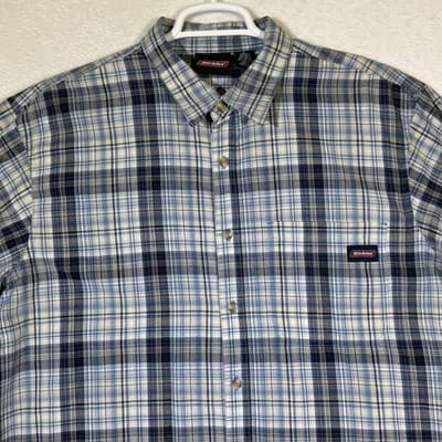 Dickies Shirt Mens XL Blue Plaid Button Down Short Sleeve Workwear Cotton - Thumbnail 4
