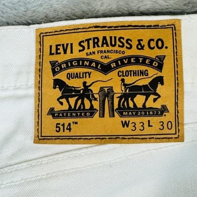 Levis 514 Jeans Mens 33x30 White Straight Mid Rise Stretch Denim Zip Fly - Thumbnail 7